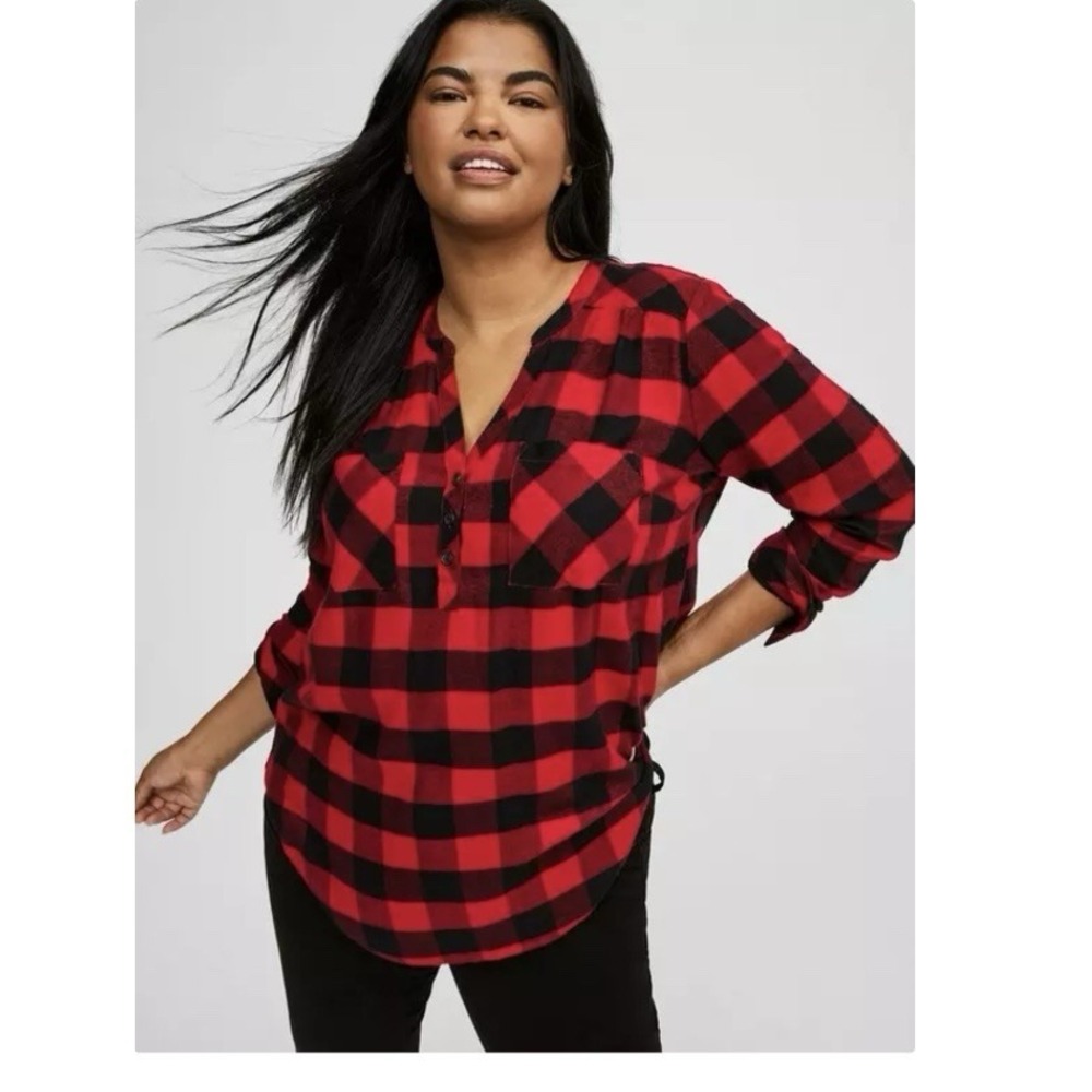 NWT Torrid‎ Harper Buffalo Plaid Soft Flannel Pullover Tunic Shirt Size 1X